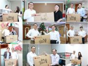 Mr. Nguyen Ngoc Tuan - Managing Director of the iSchool System and Ms. Hoang Nguyen Thu Thao - NHG's General Director (in the middle) together with the leaders of Nguyen Hoang Group