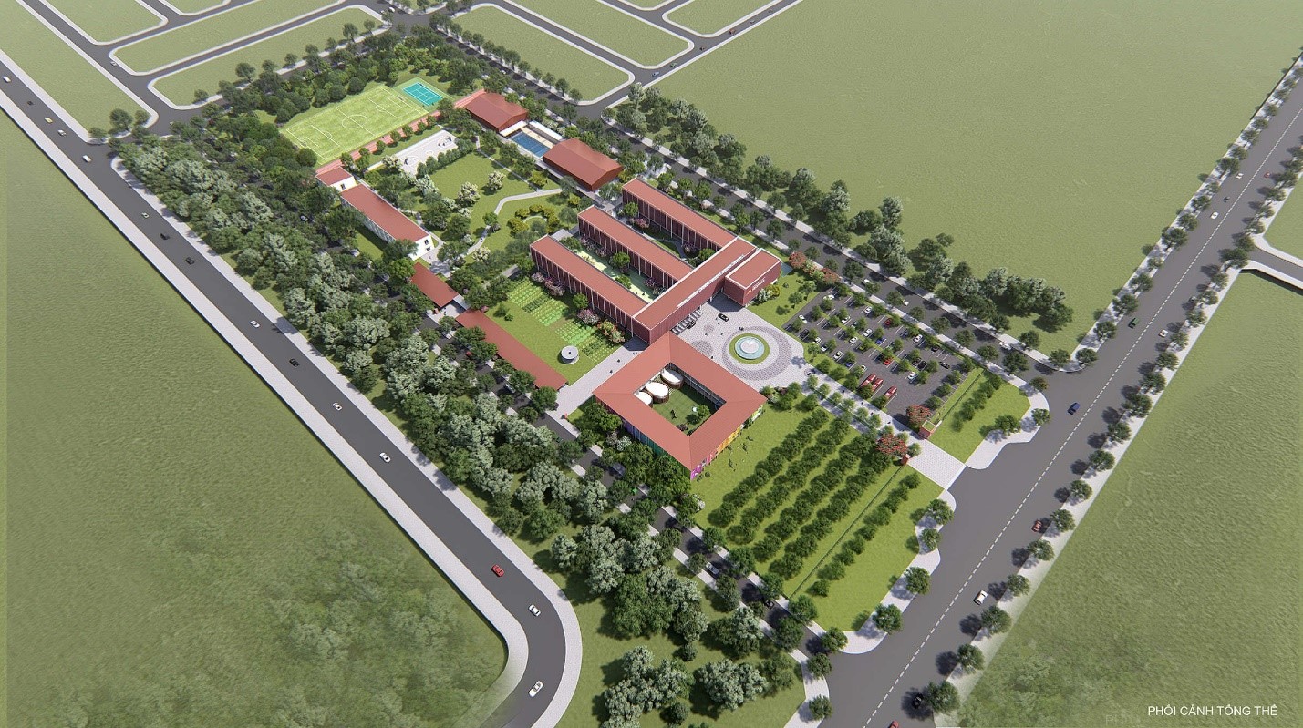iSchool Quang Tri with more than 500 trees and grass field covering nearly half of the school area
