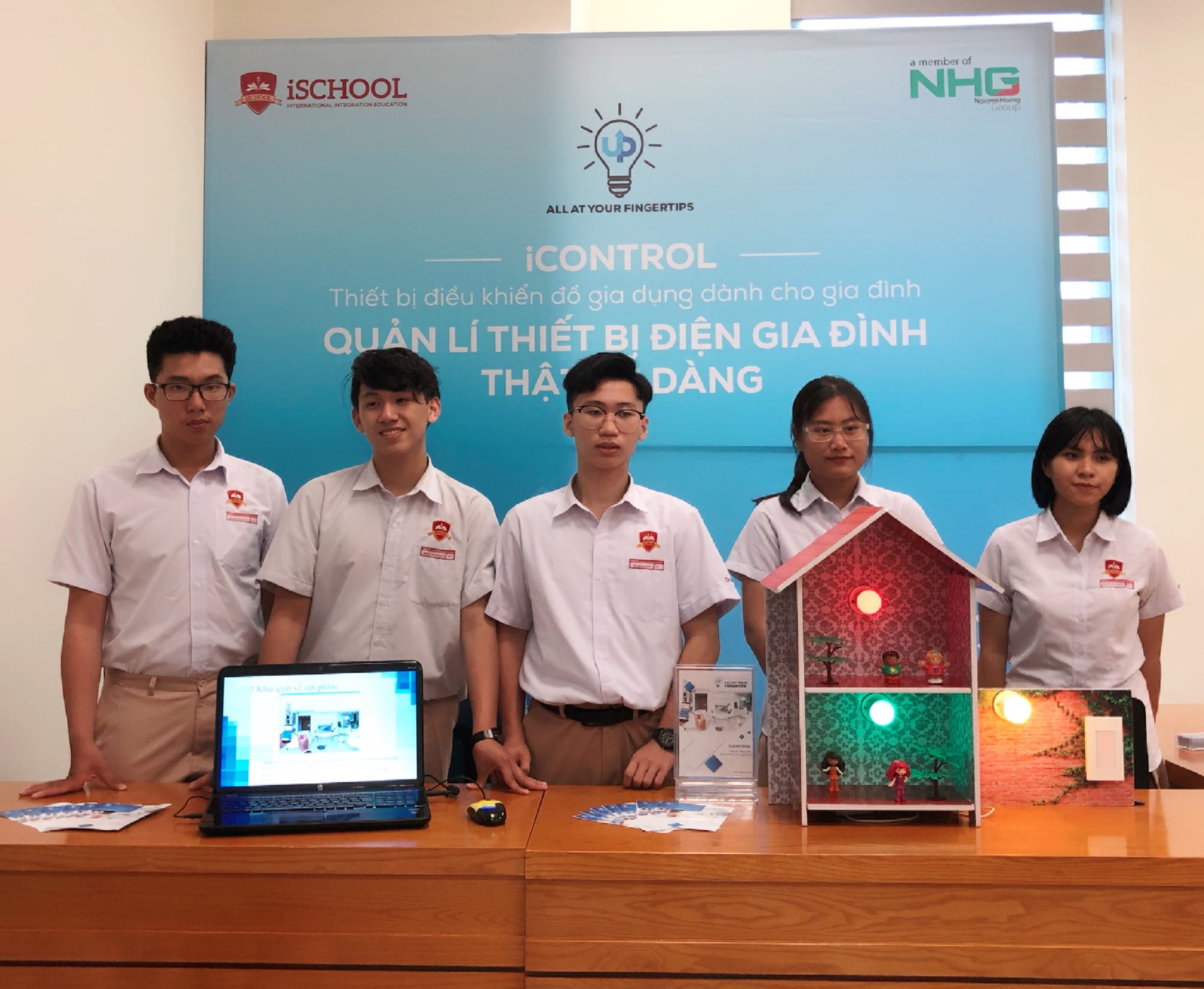 The booth of the electrical equipment control system supporting people with disabilities of iSchool Nha Trang students in the final round of the contest National Start-up 2018 contest