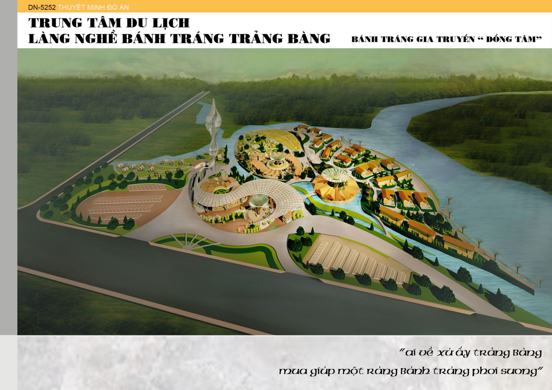 Overview image of the project “Trang Bang rice cake tourism center” of Nguyen Thi My Ngoc – HIU student of architect department