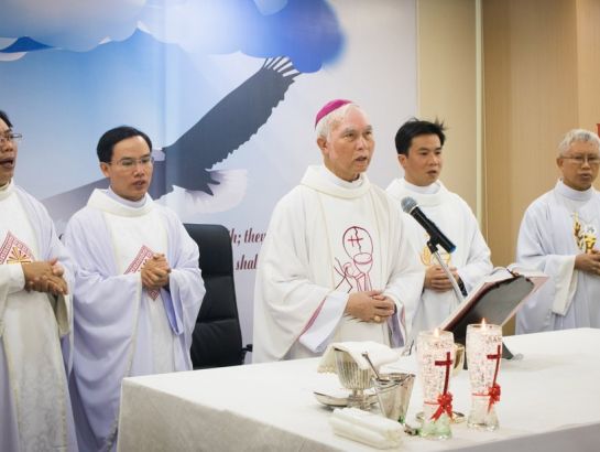 Bjshop Joshep Dinh Duc Dao celebrated the Holy Mass at the beginning of new year 2017 at NHG office