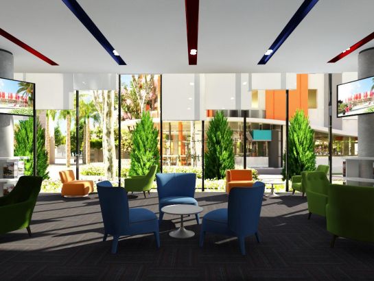 Perspective of the reception area at the central block of IEC Quang Ngai.