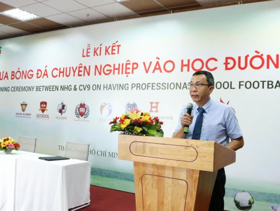 Ông Trần Quốc Tuấn, Phó Chủ tịch Liên đoàn bóng đá Việt Nam (VFF) phát biểu tại buổi lễ.