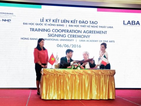 HBU ký kết hiệp định hợp tác với Học viện Mỹ thuật LABA, Ý, ngày 6/6/2016.